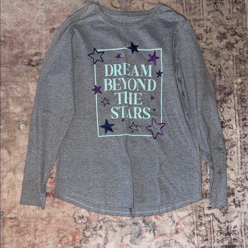 Gray Long Sleeve Kids Tee with Star Design